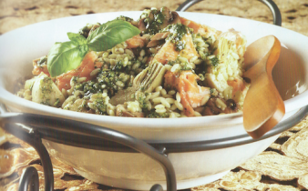 Pesto-Glazed Orzo, Salmon, and Artichokes